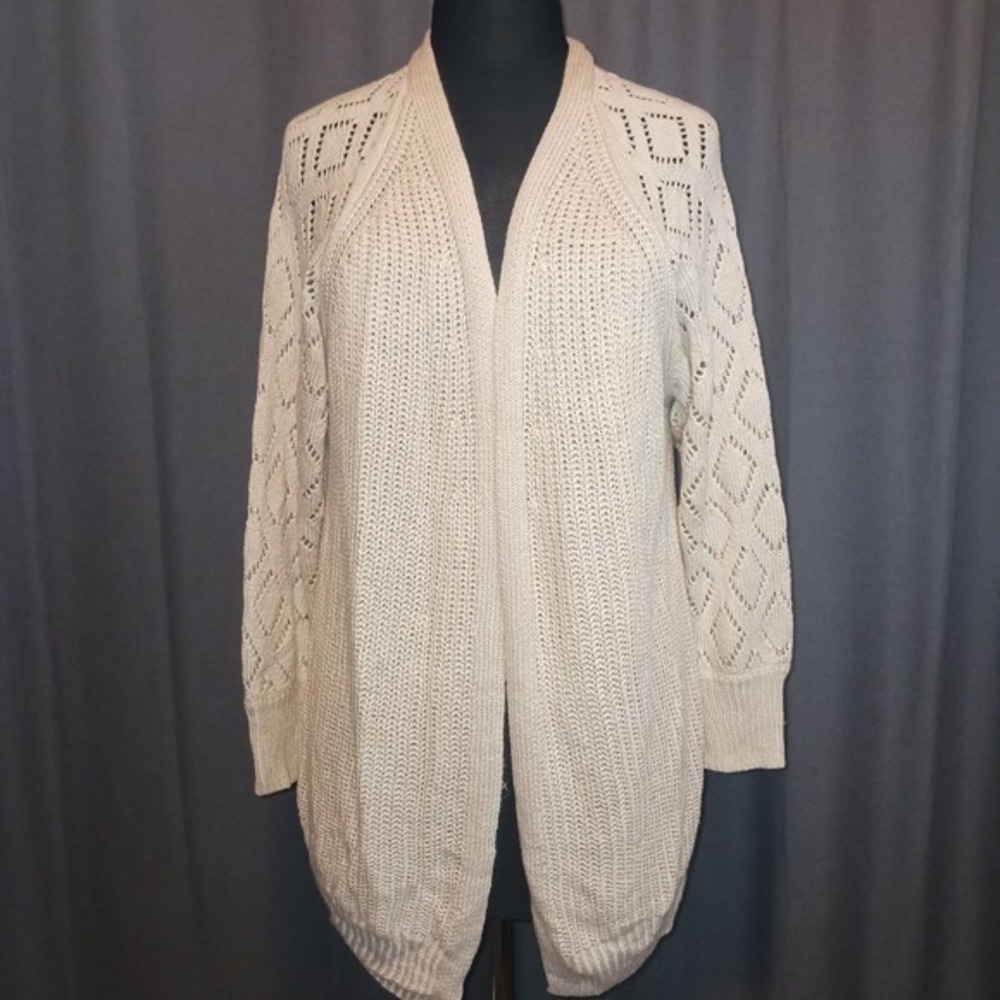 Marled Reunited Clothing Cream Pointelle Diamond Knit Sweater‎ Cardigan M